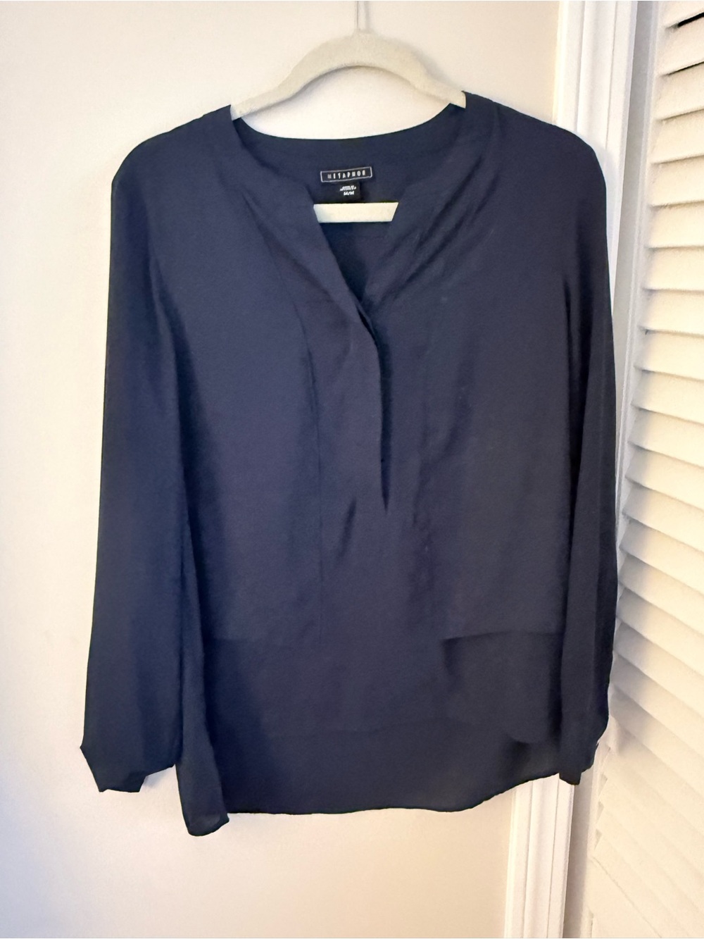 Metaphor Navy Split V-Neck Long Sleeve Blouse